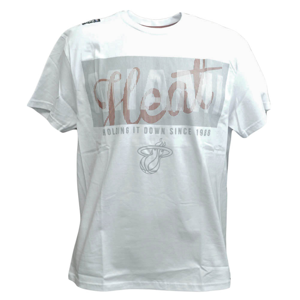 NBA Unk Miami Heat Holding It Down Basketball White Tshirt Lines Tee Mens
