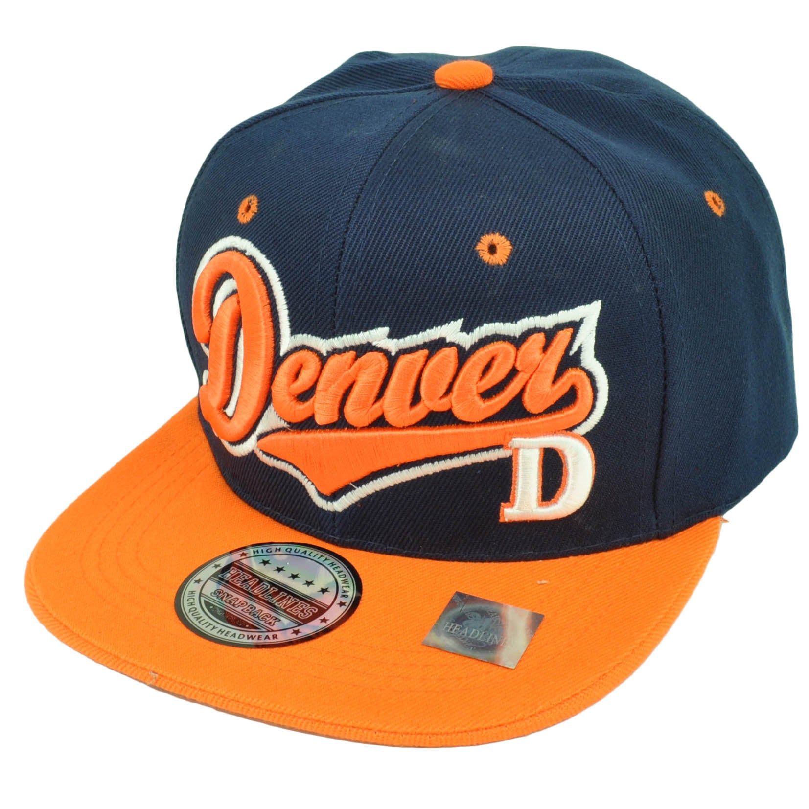 Denver Mile High City Town Colorado Navy Blue Orange Hat Cap Snapback Flat Bill