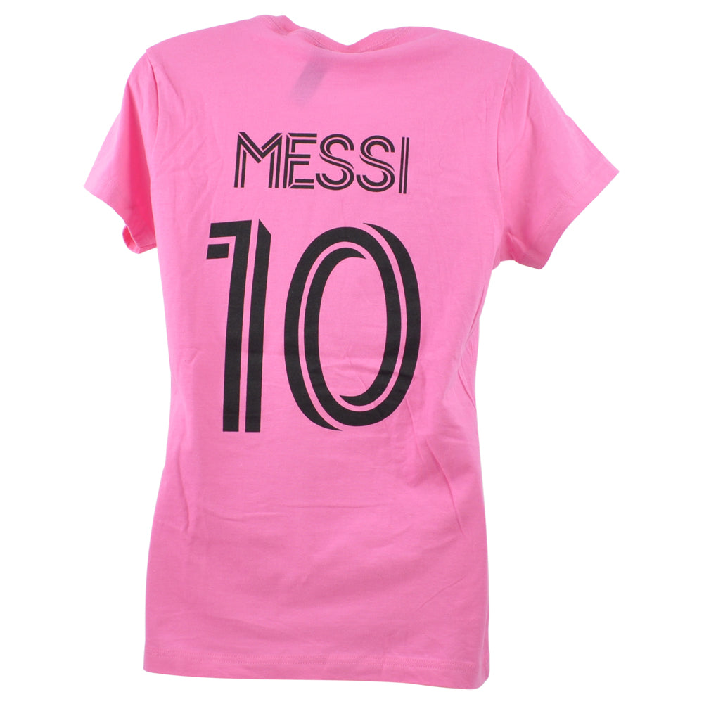 MLS Inter Miami Lionel Messi #10 Pink Women Ladies Soccer Futbol Tshirt Tee