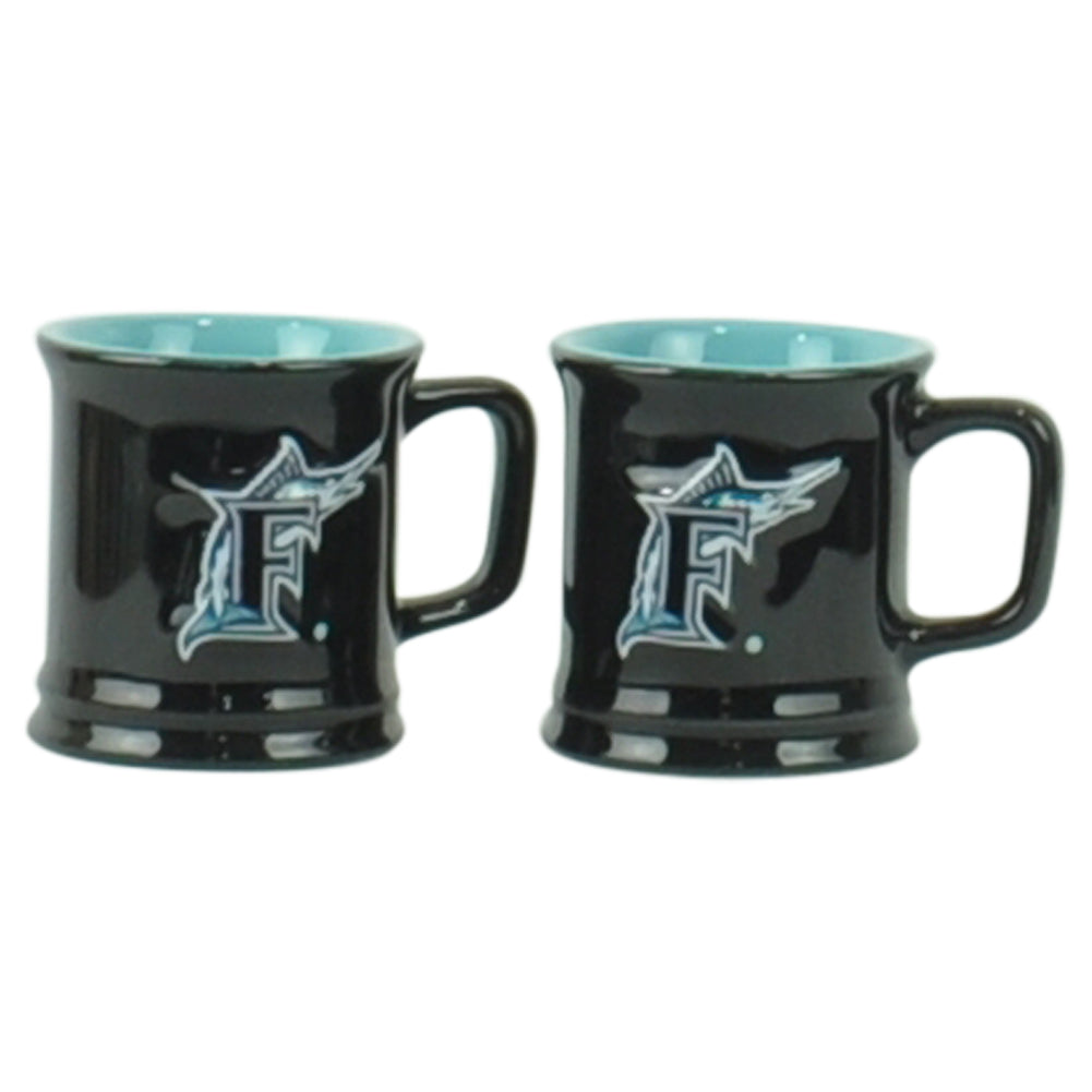 MLB Florida Marlins Retro Logo 2oz Mug Shot Cup Drink Ceramic Black Set Of 2