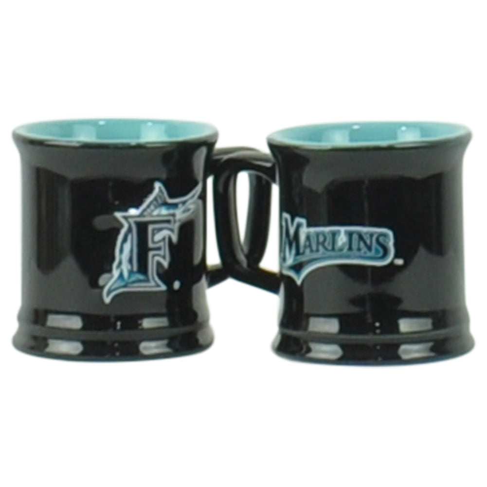 MLB Florida Marlins Retro Logo 2oz Mug Shot Cup Drink Ceramic Black Set Of 2