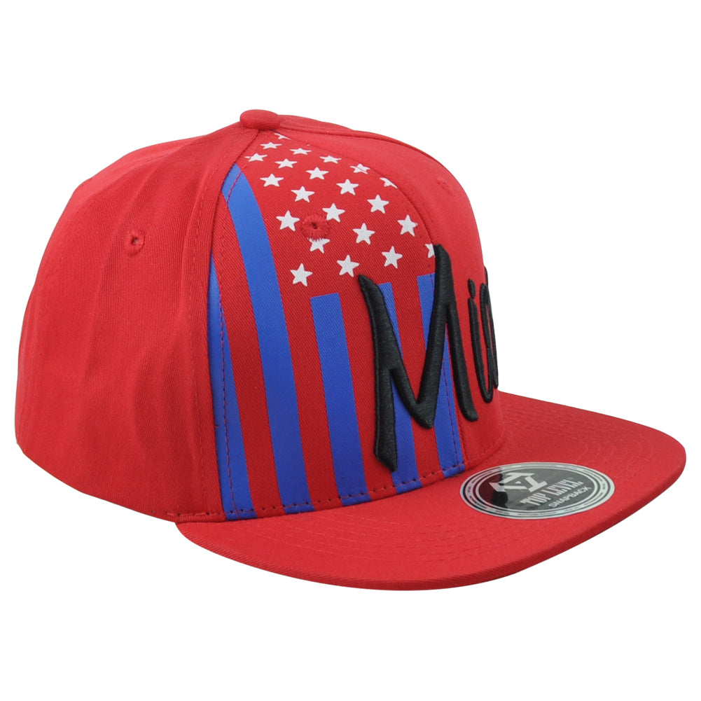 Top Level Miami City Florida State Stripes Stars Snapback Adults Red Hat Cap