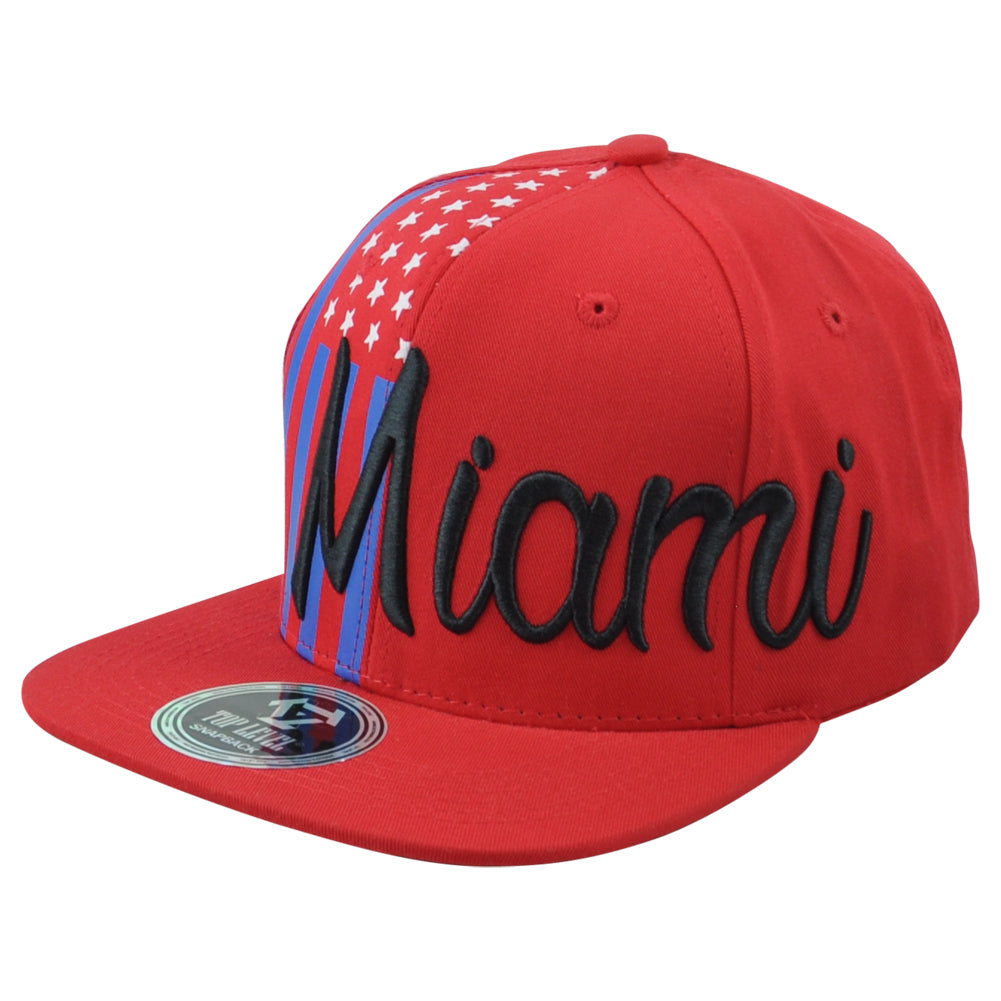 Top Level Miami City Florida State Stripes Stars Snapback Adults Red Hat Cap