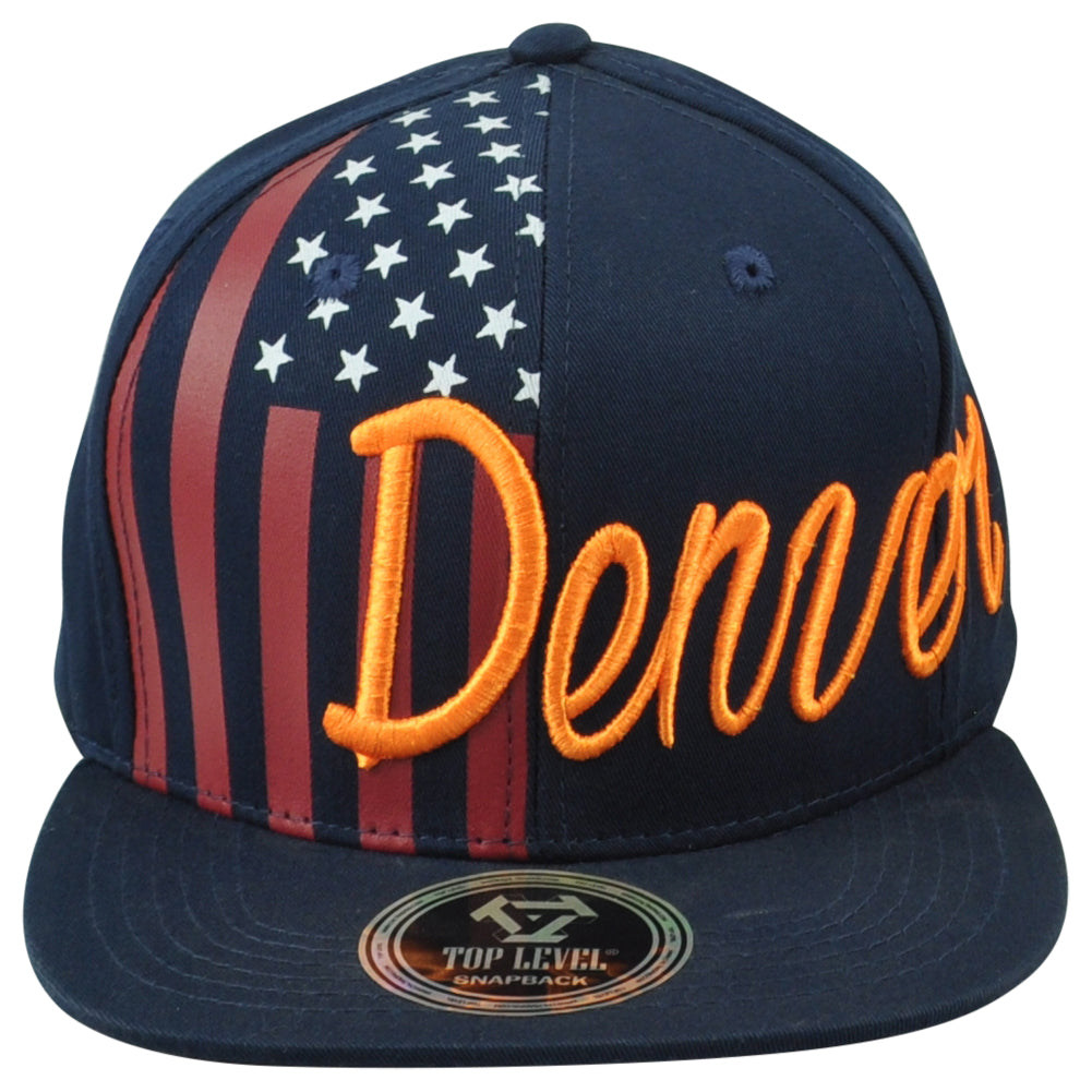 Top Level Denver City Colorado State Stripes Stars Snapback Adults Navy Hat Cap