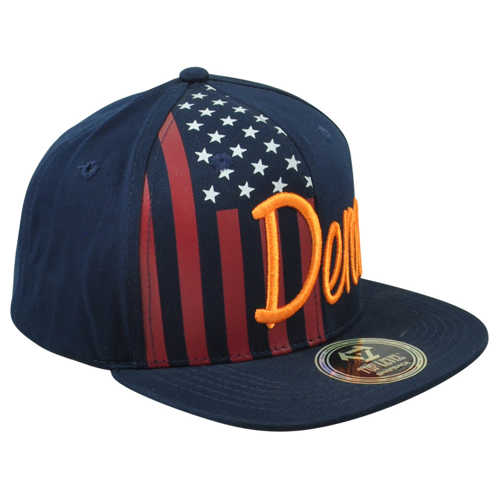 Top Level Denver City Colorado State Stripes Stars Snapback Adults Navy Hat Cap
