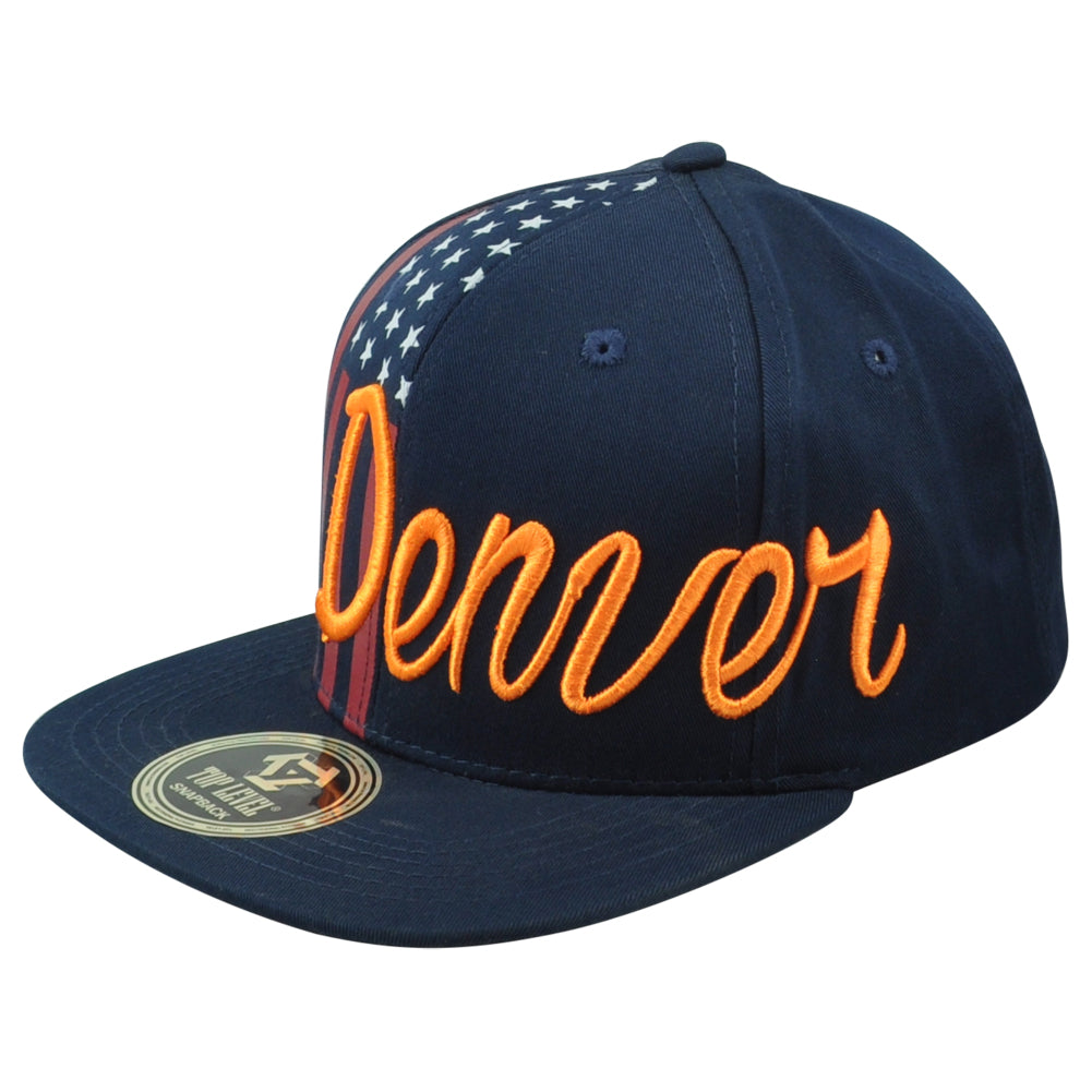 Top Level Denver City Colorado State Stripes Stars Snapback Adults Navy Hat Cap