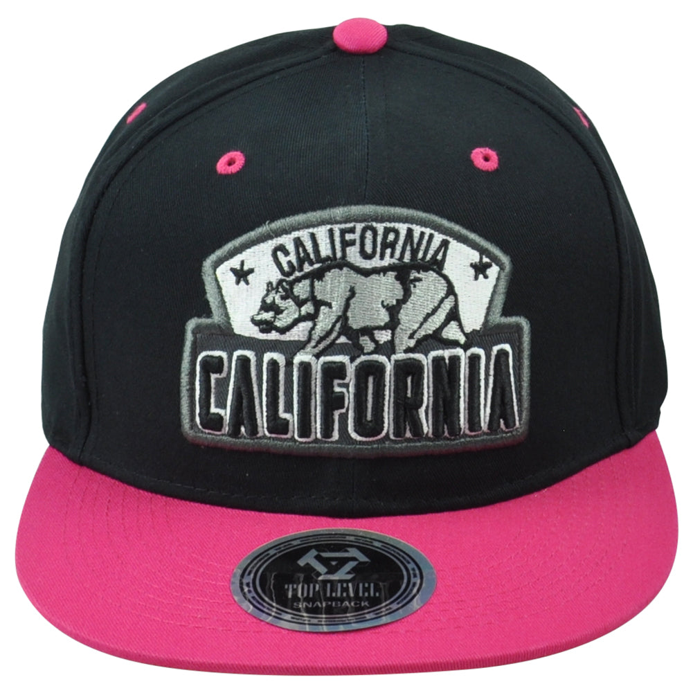Top Level California Cali Bear Logo State Black Pink Adults Snapback Hat Cap