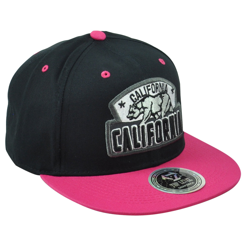 Top Level California Cali Bear Logo State Black Pink Adults Snapback Hat Cap