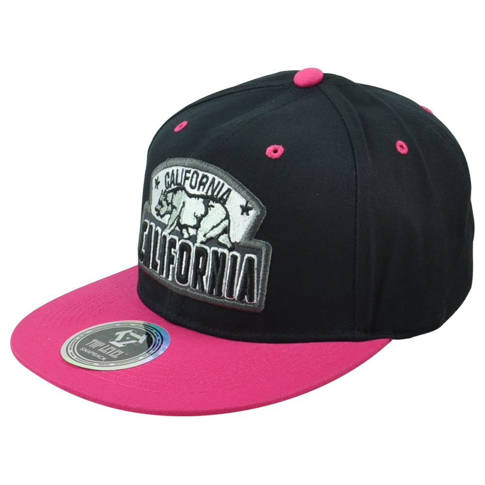 Top Level California Cali Bear Logo State Black Pink Adults Snapback Hat Cap