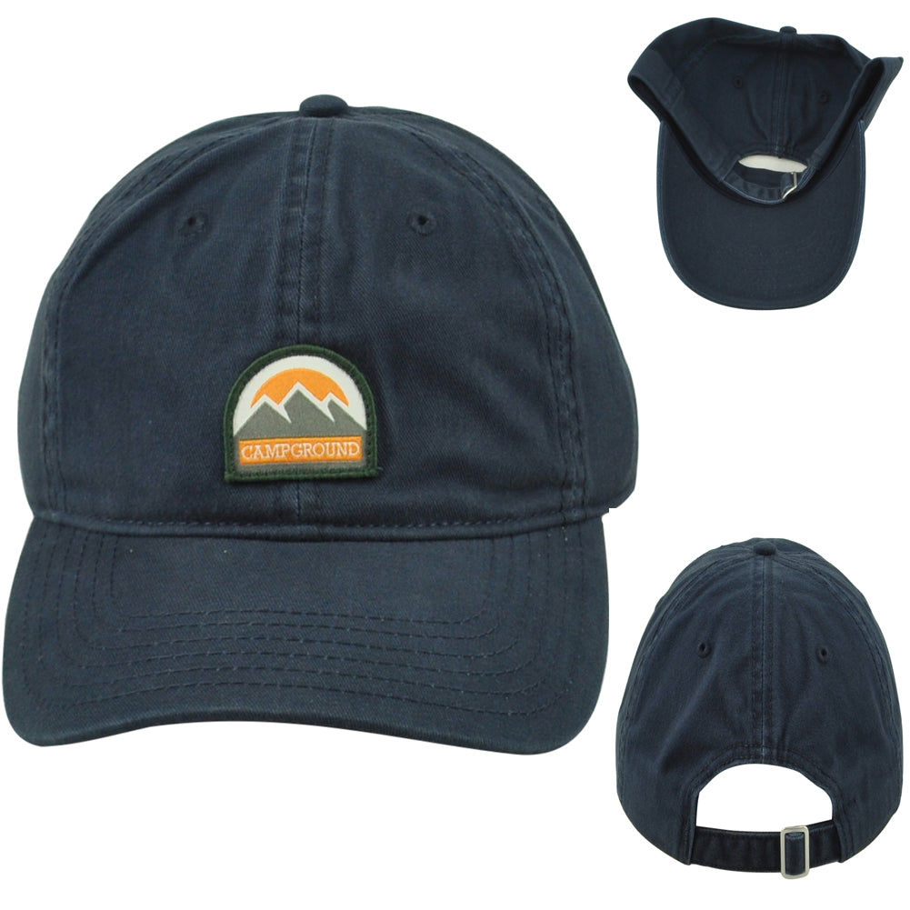 Campground Camping Outdoor Navy Mountains Adjustable Adults Curved Bill Hat Cap