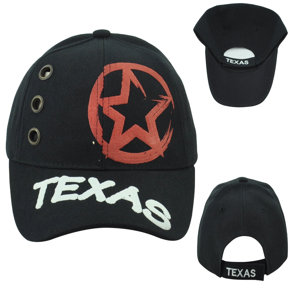 Texas State Black United States Adjustable Curved Bill Adults Structured Hat Cap