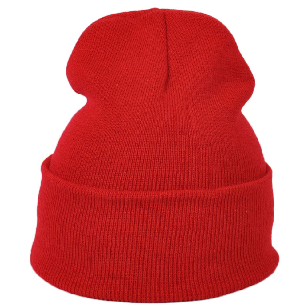 Red Plain Blank Solid Cuffed Knit Beanie Toque Hat Winter Thick Skully Cold