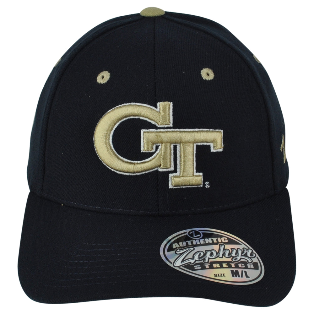 NCAA Zephyr Georgia Tech Yellow Jackets Buzz Flex Fit Stretch M/L Navy Hat Cap