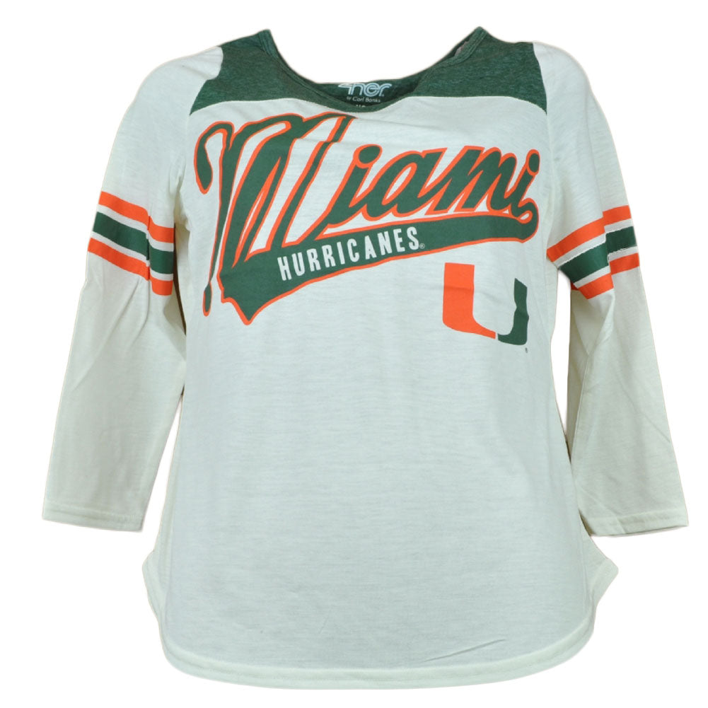 NCAA Miami Hurricanes G III For Her Womens Ladies Mid Sleeve Tshirt Tee Beige