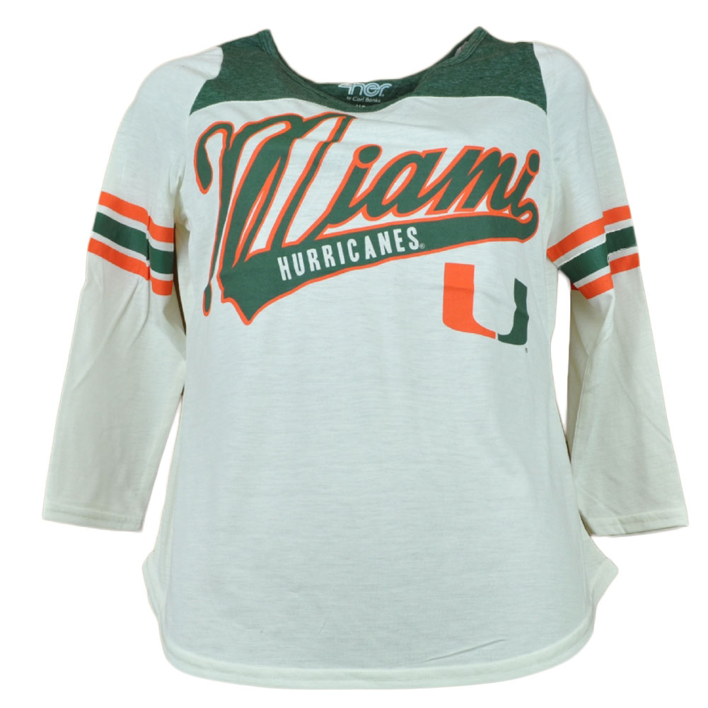 NCAA Miami Hurricanes G III For Her Womens Ladies Mid Sleeve Tshirt Tee Beige