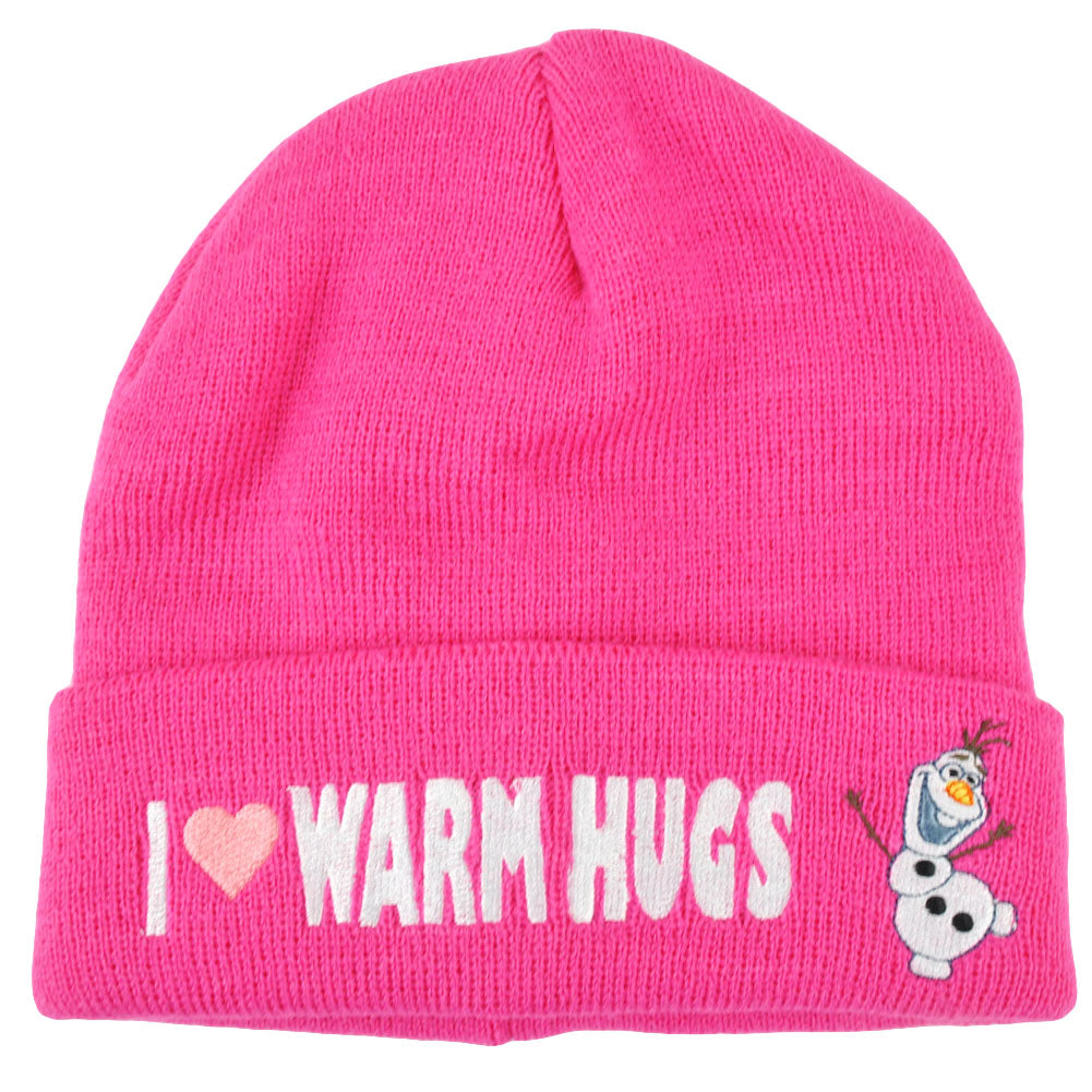 Disney Frozen Movie I Heart Warm Hugs Olaf Snowman Cuffed Beanie Knit Hat Ladies