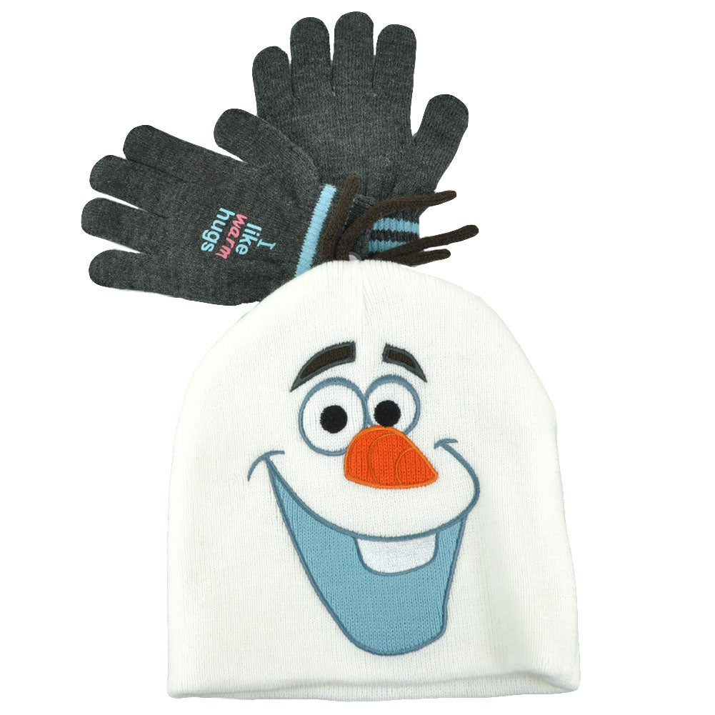 Disney Frozen Olaf Warm Hugs Cuffless Beanie Glove Set Kids Girls Knit Movie Hat