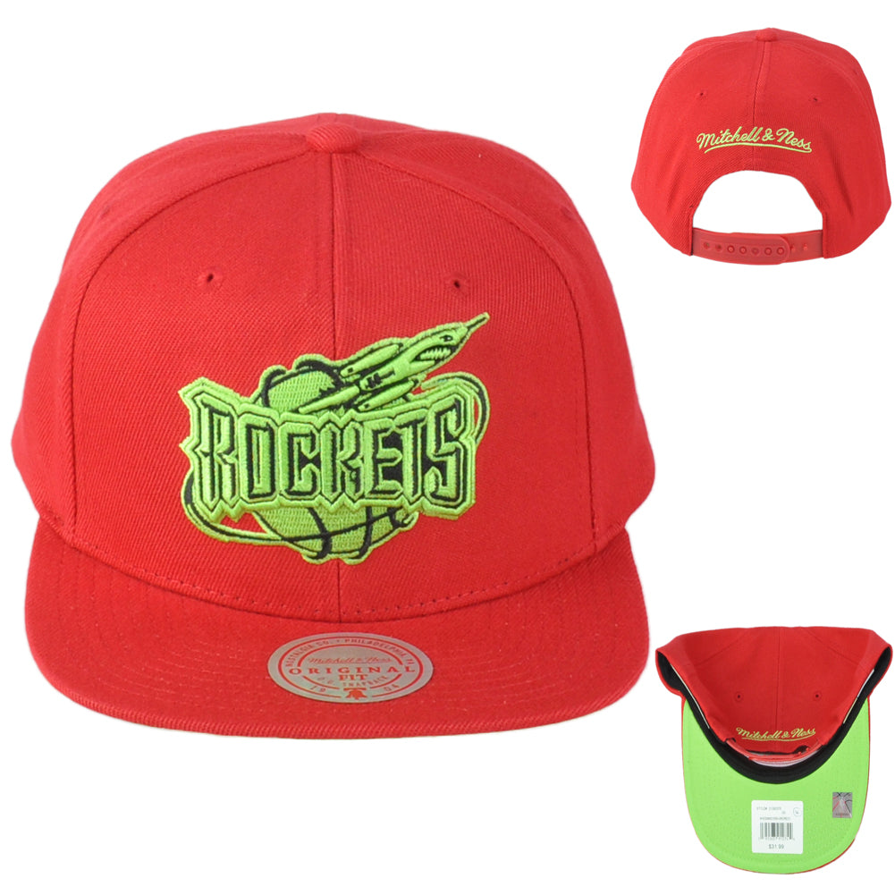 NBA Mitchell Ness Houston Rockets Original Fit Red Snapback Flat Bill Hat Cap