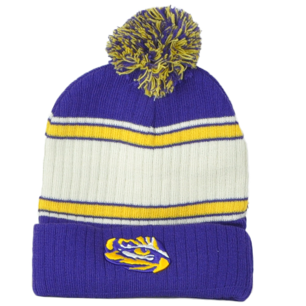 NCAA Louisiana State Tigers LSU Pom Pom Winter Purple Cuffled Knit Beanie Hat