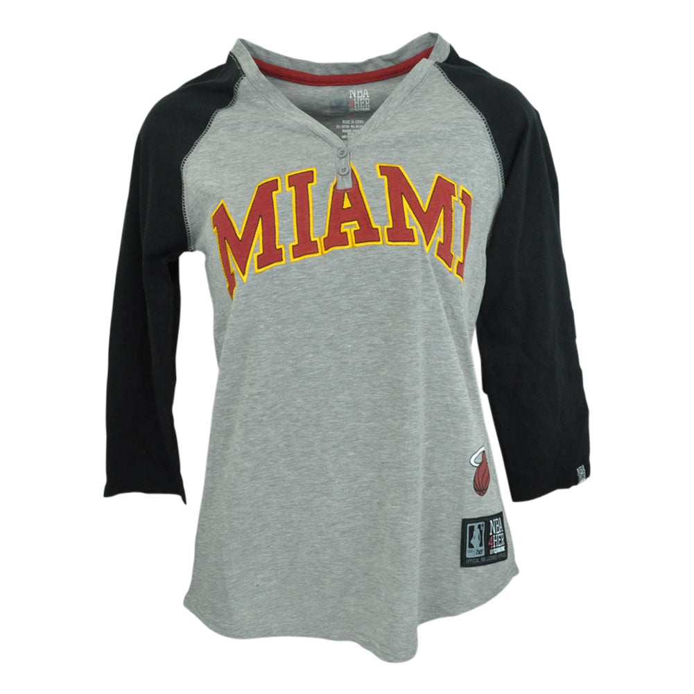 Miami Heat Unk NBA Half Sleeve Tee Button VNeck Shirt Women Ladies Grey