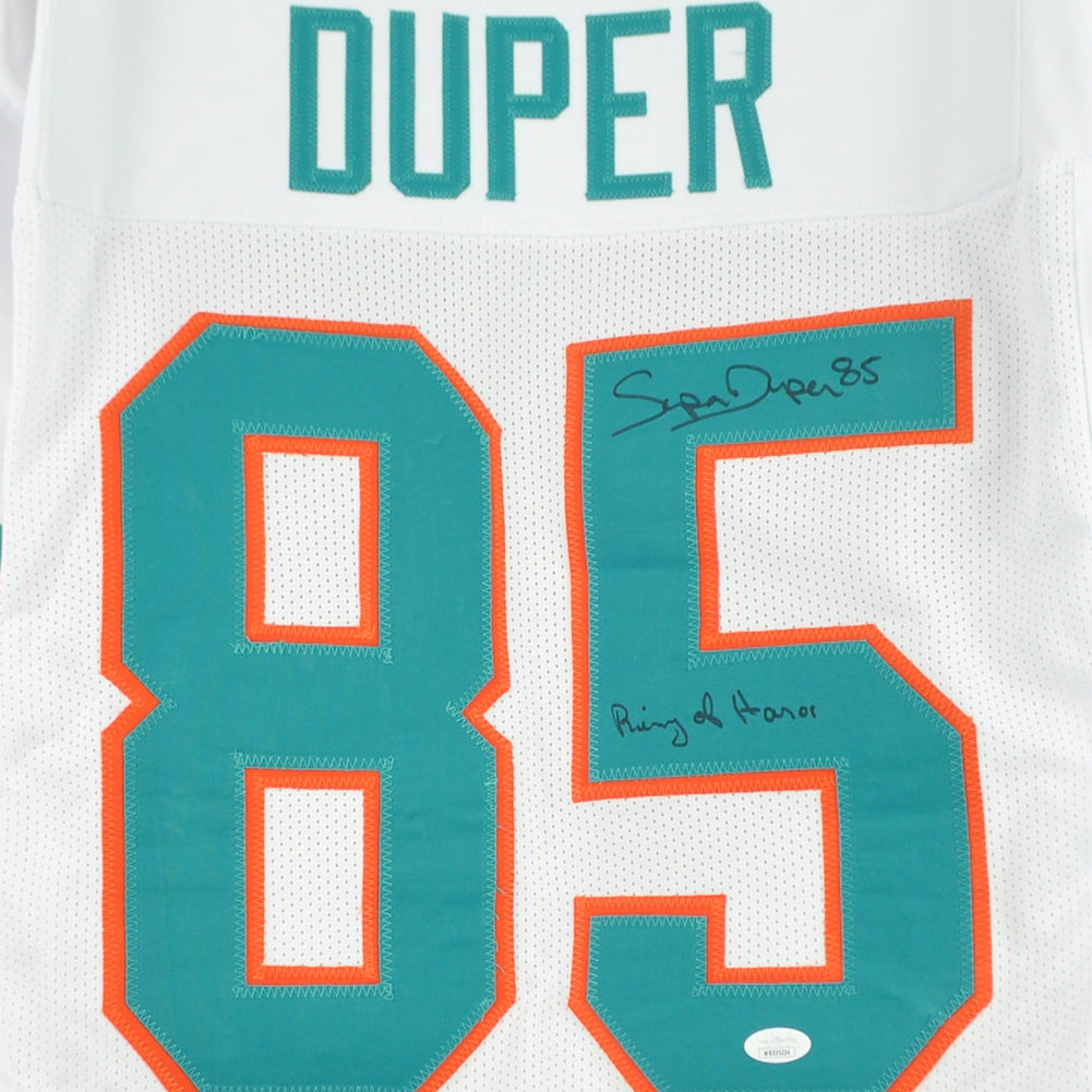 NFL Miami Dolphins Mark Duper #85 Jersey Replica Signed JSA Ring Of Hono