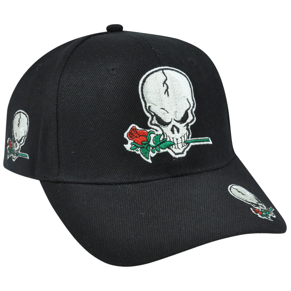 Skull Roses Darkness Death Adjustable Acrylic Stoned To The Bone Hat Cap