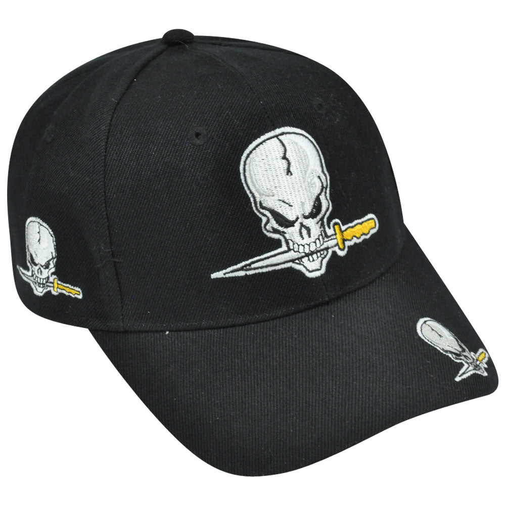 Stoned Bone Skull Pirate Sword Hat Cap Adjustable Acrylic Curved Bill