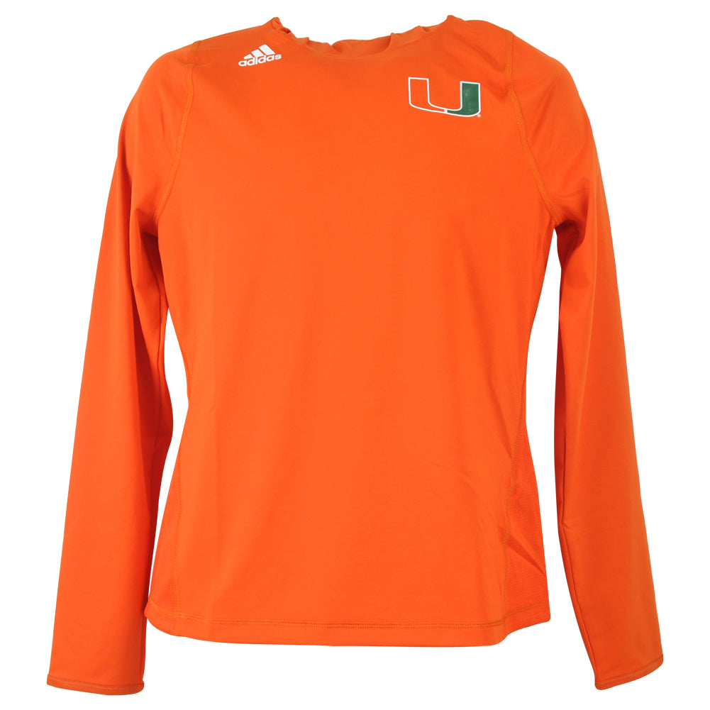 NCAA Adidas Miami Hurricanes Womens Ladies Dry Fit Long Sleeve Hooded Tshirt