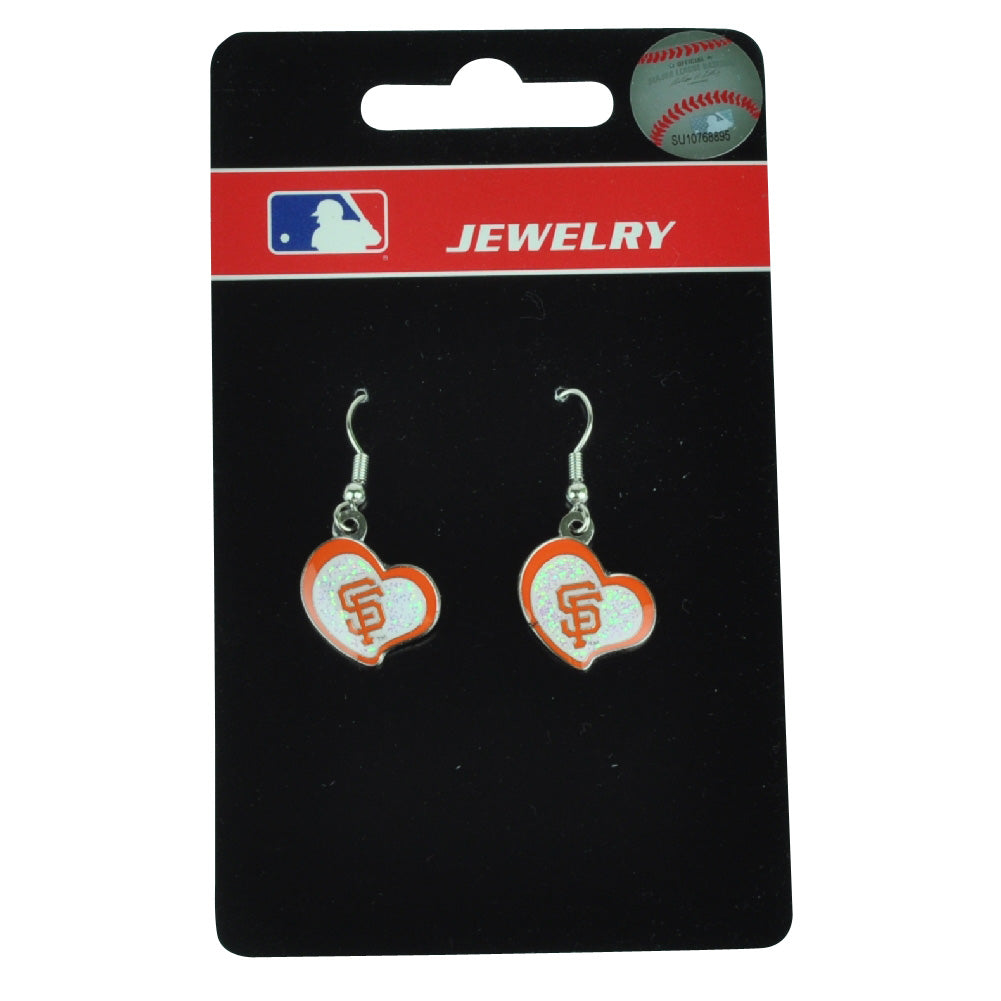 MLB San Francisco Giants Heart Glitter Earrings Jewelry Game Fan Womens Ladies
