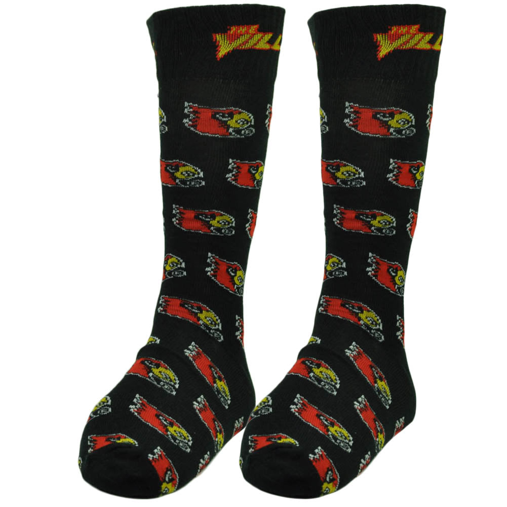 NCAA Louisville Cardinals The Ville Repeat Logo Black Crew Socks Long Game Day