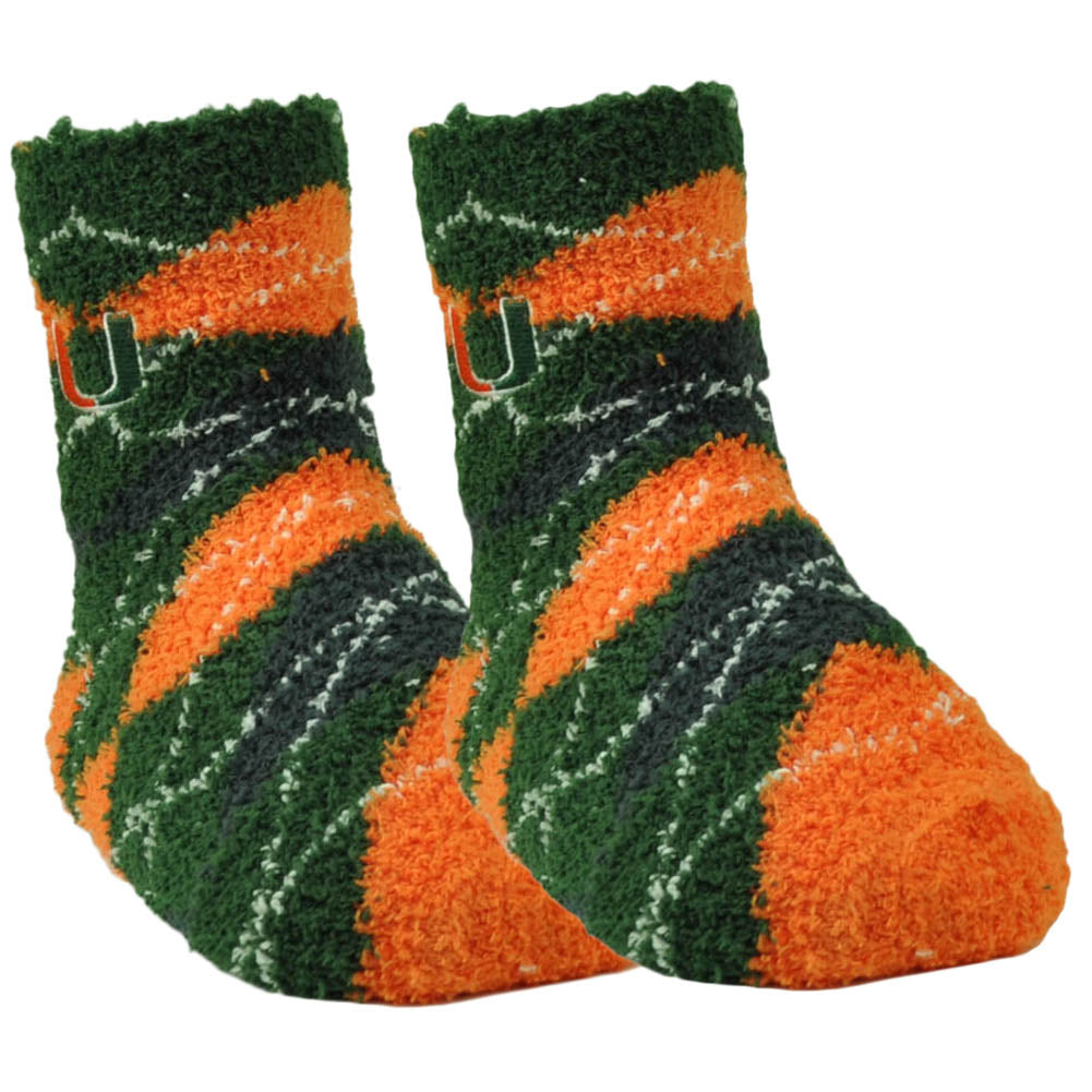 NCAA Miami Hurricanes Argyle Fuzzy Socks Ankle Quarter Socks Green Orange Canes
