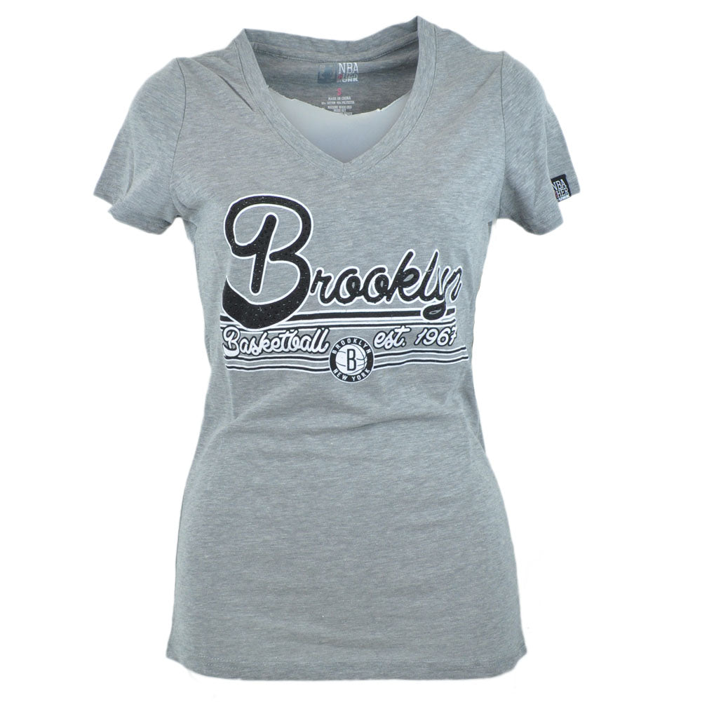 NBA 4 Her Unk Brooklyn Nets Women Ladies Center Vneck Tshirt Rhinestone