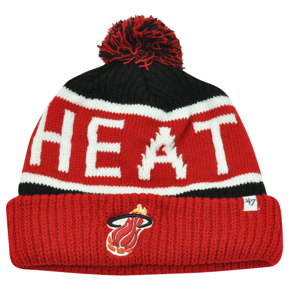 NBA '47 Brand HWC Miami Heat Calgary Red Cuffed Pom Beanie Knit Toque Skully Hat