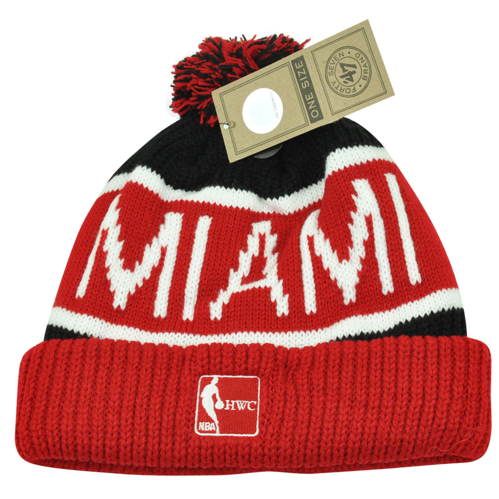 NBA '47 Brand HWC Miami Heat Calgary Red Cuffed Pom Beanie Knit Toque Skully Hat
