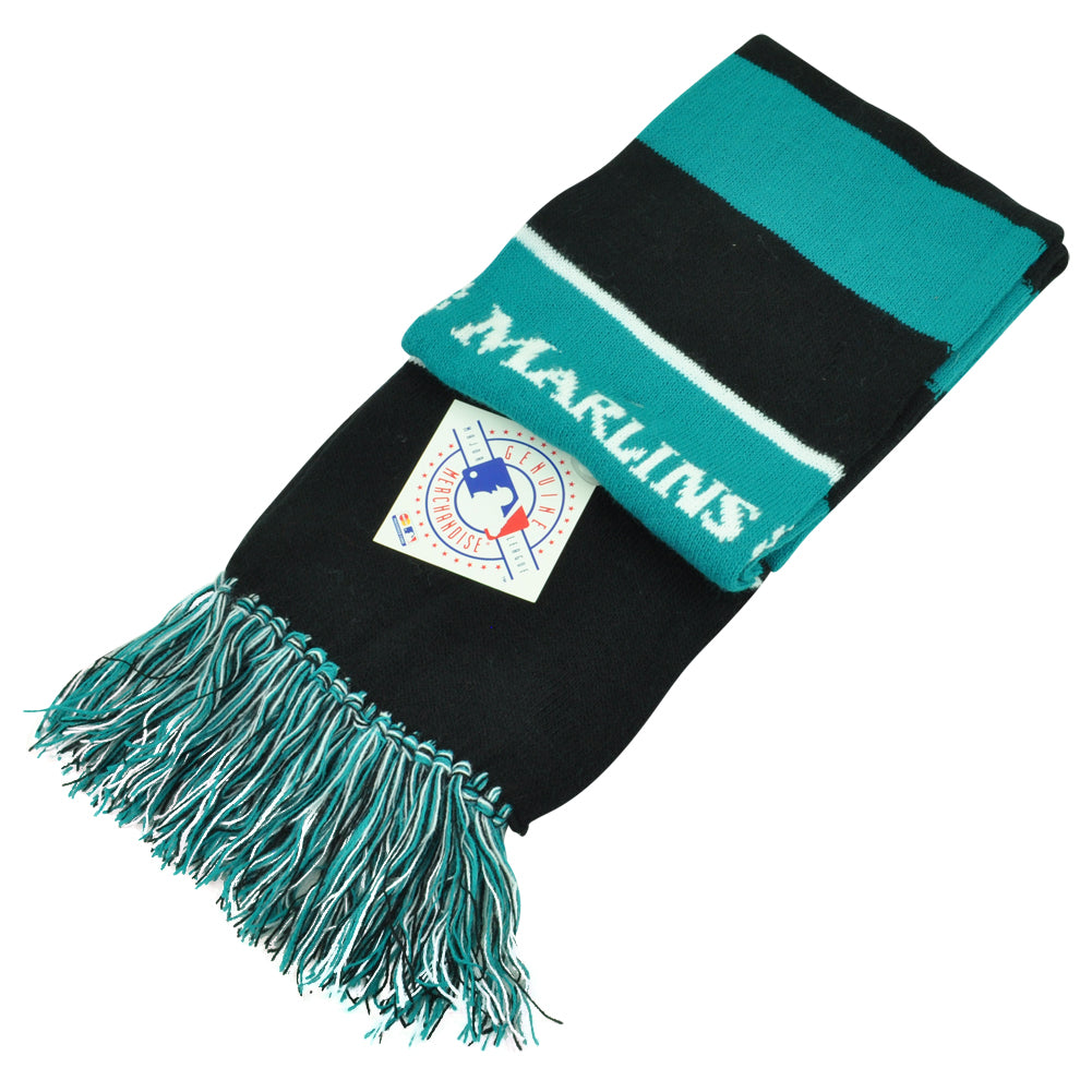 MLB Florida Miami Marlins Striped Knitted Team Scarf Winter Acrylic Gear Black