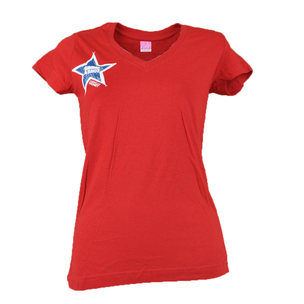 Gimme A Shot American Honey Whiskey Liquor Women Ladies Graphic Tee V-Neck Red
