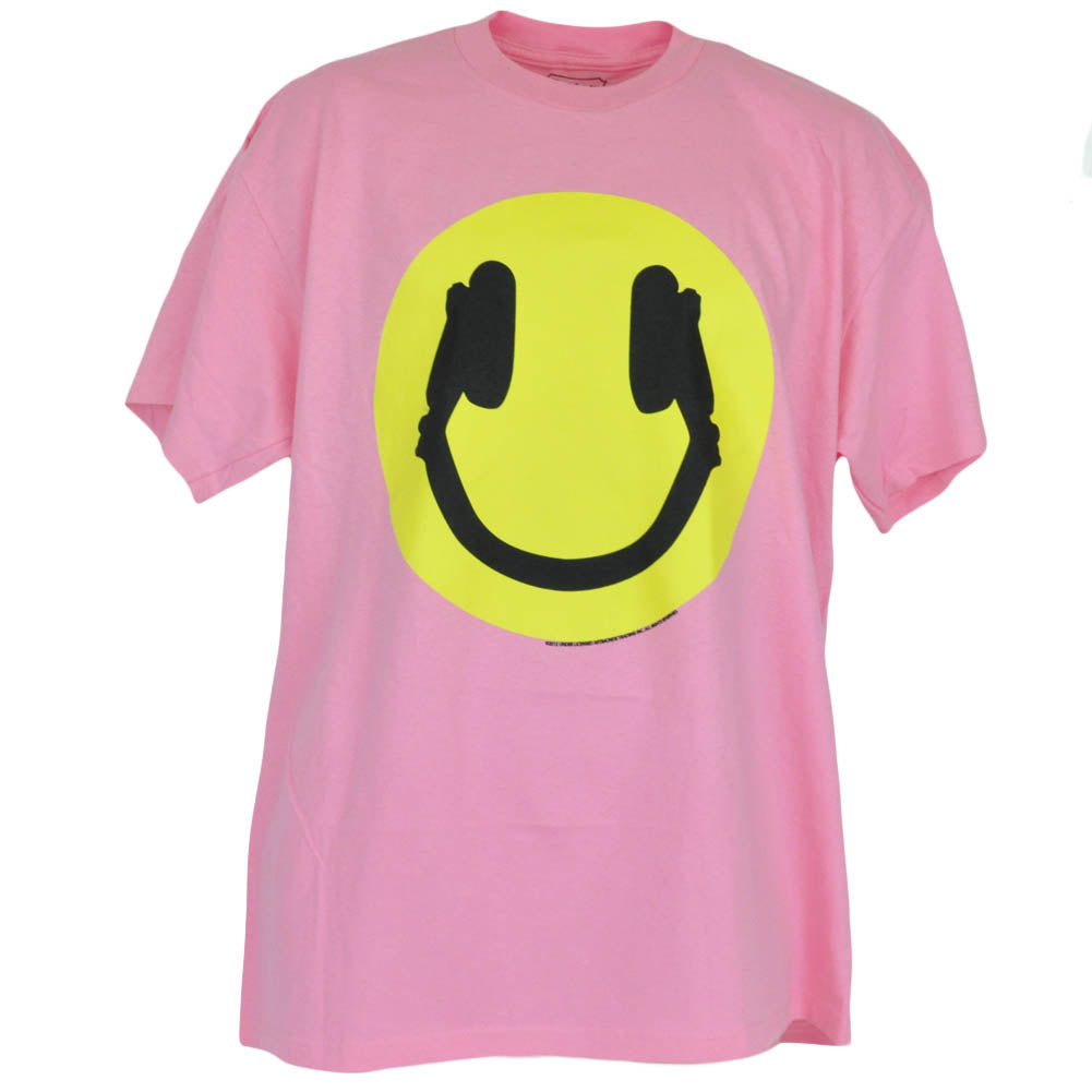 Smiley Happy Face Headphones Tshirt Music Shirt Graphic Tee Pink Mens Adult
