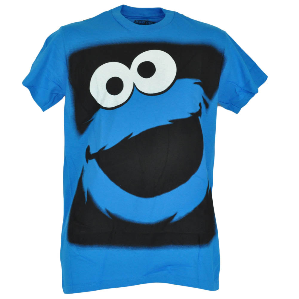 Sesame Street Cookie Monster Big Face Adult Mens Tshirt Shirt Blue Tee