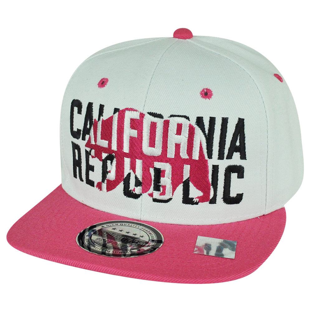 California Republic Cali White Women Pink Two Tone Snapback Flat Bill Hat Cap