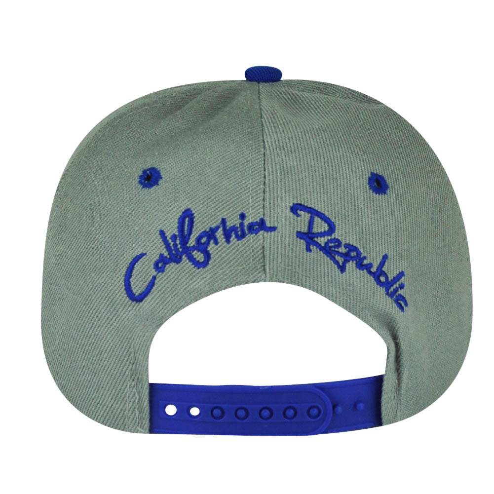California Republic Cali Blue Bear Printed Gray White Snapback Flat Bill Hat Cap