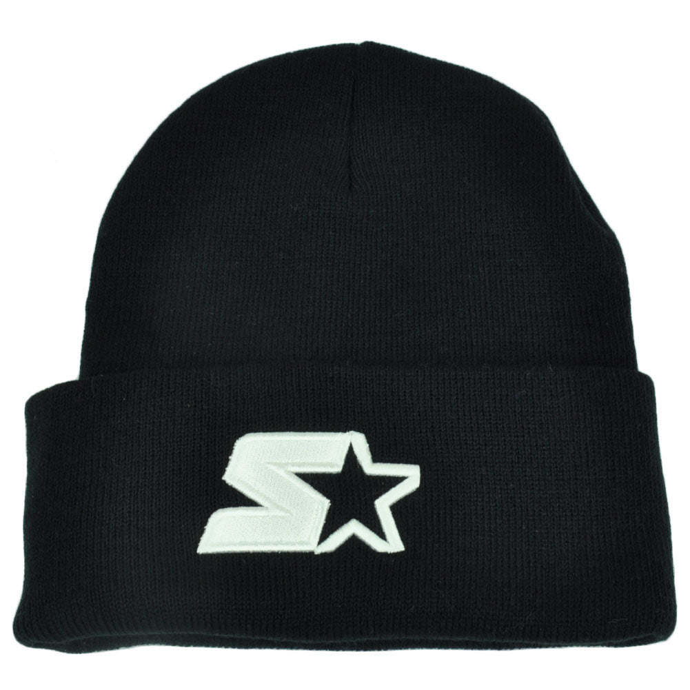 Starter Black Label Knit Beanie Cuffed Ivory Dominoes Dee Ricky Black Toque Hat