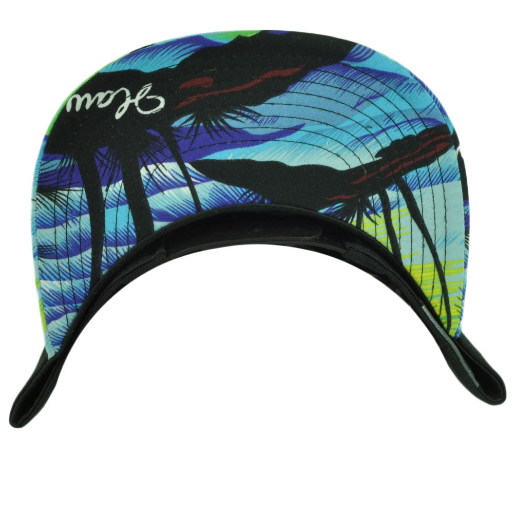 Cali California 3D Hawaiian Floral Flower Brim Hat Cap Snapback BLK Blue Green