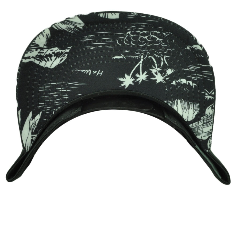 Cali California All Over Hawaiian Floral Hat Cap Nylon Snapback BLK White Palms