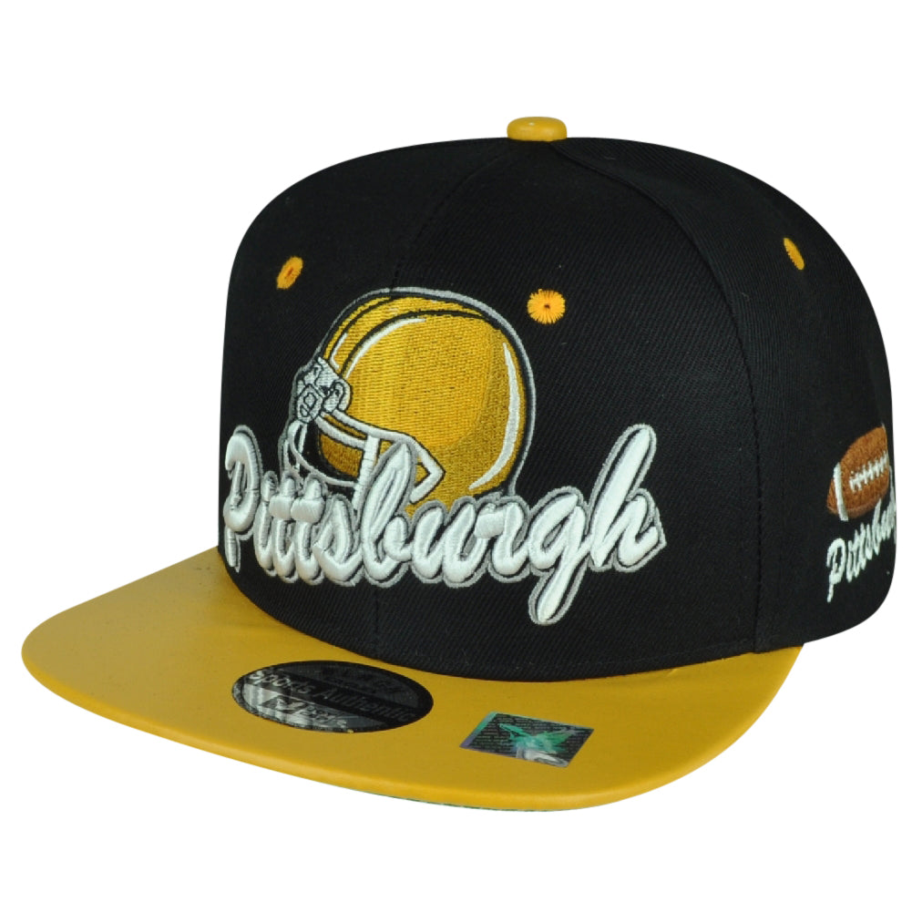 Black Eagles Pittsburgh Pennsylvania Black Football Snapback Yellow Flat Hat Cap