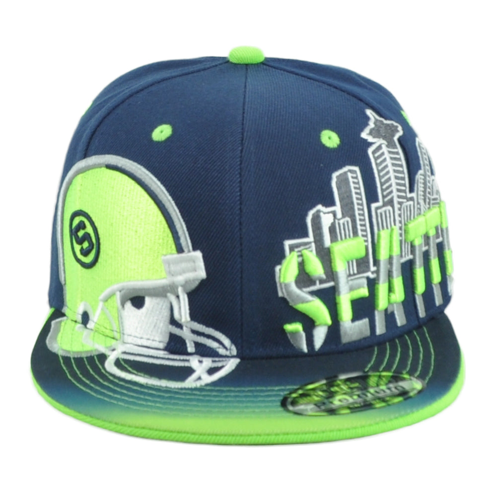 Seattle Seahawks Theme Football City Flat Bill Adjustable Helmet Stripes Hat Cap