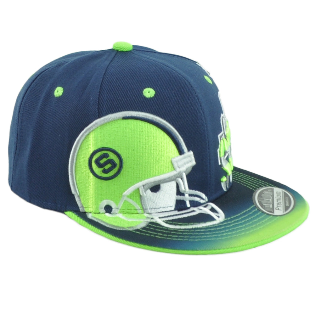 Seattle Seahawks Theme Football City Flat Bill Adjustable Helmet Stripes Hat Cap