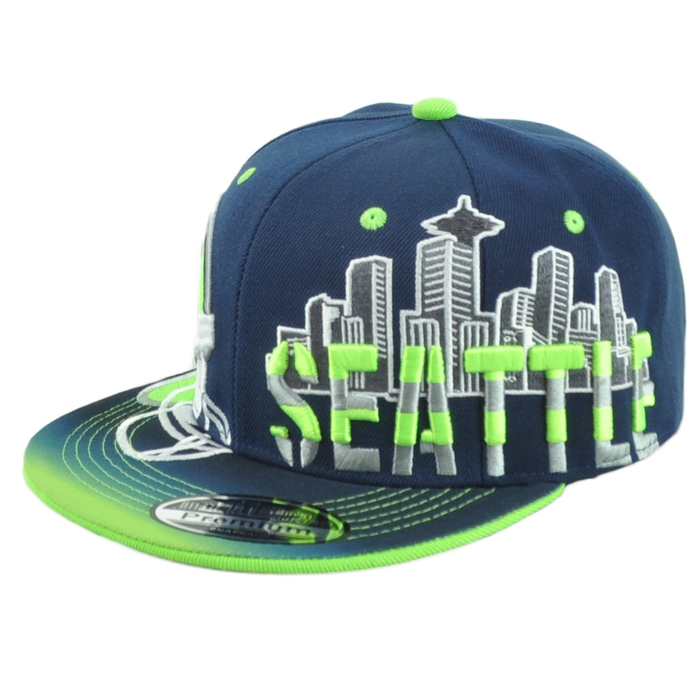 Seattle Seahawks Theme Football City Flat Bill Adjustable Helmet Stripes Hat Cap
