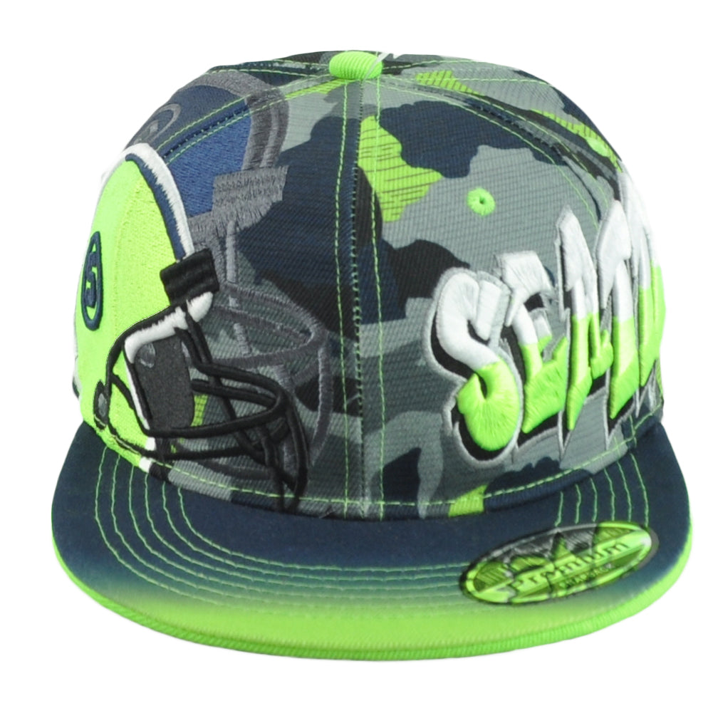Seattle Seahawks Theme Football City Flat Bill Adjustable Helmet Bicolor Hat Cap