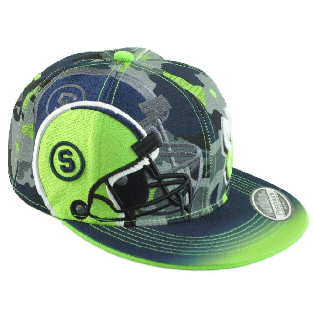 Seattle Seahawks Theme Football City Flat Bill Adjustable Helmet Bicolor Hat Cap