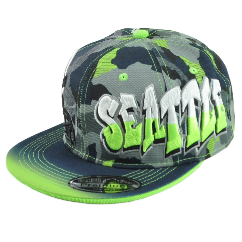 Seattle Seahawks Theme Football City Flat Bill Adjustable Helmet Bicolor Hat Cap